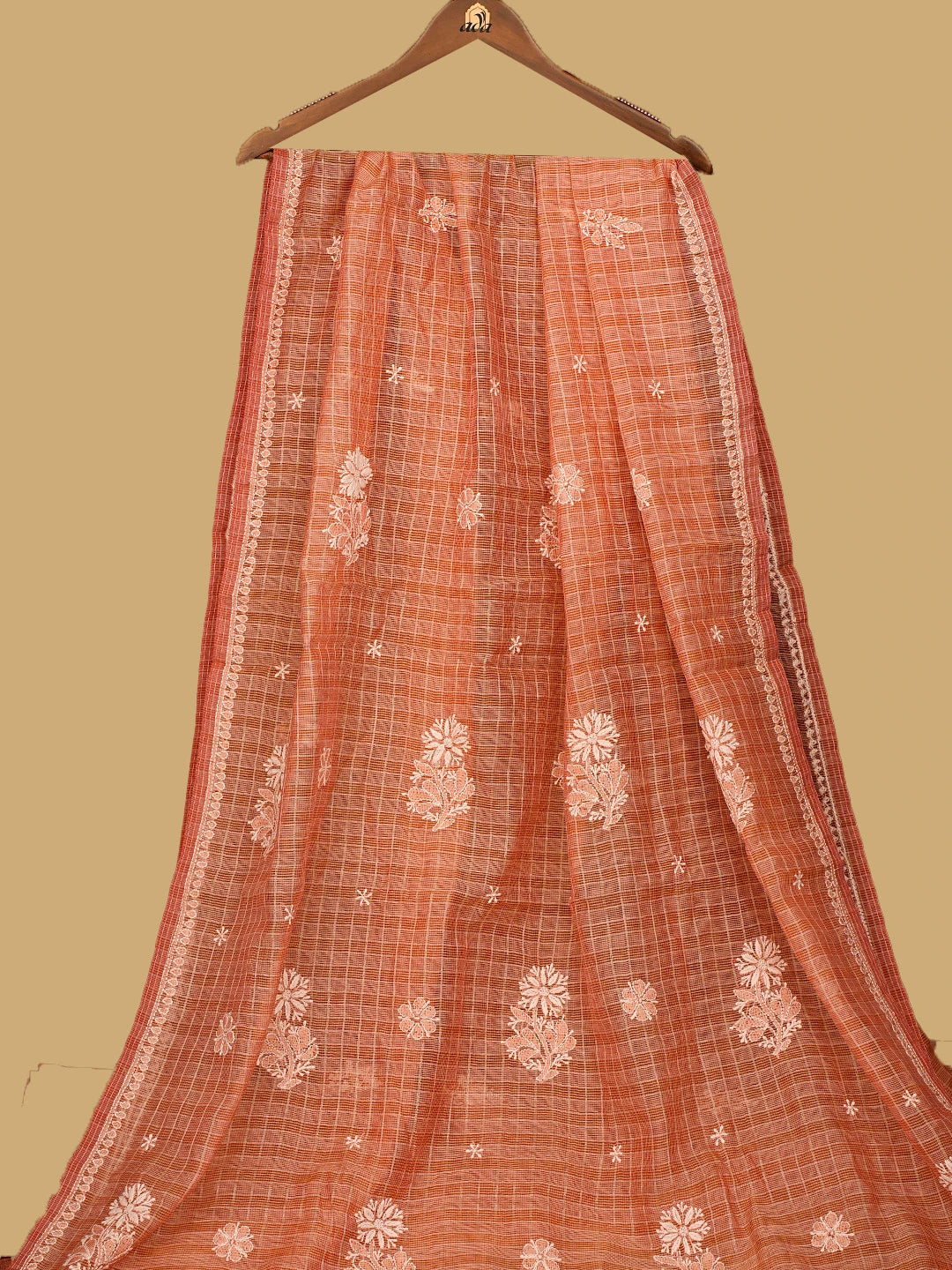 Ada Hand Embroidered Orange Super Net Lucknowi Chikankari Saree With Blouse 01A777322