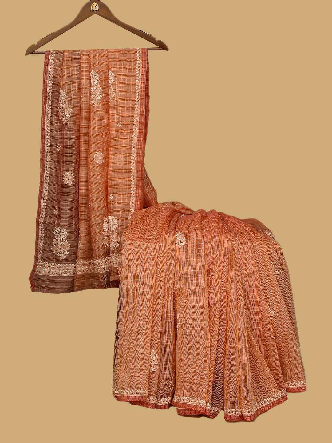 Ada Hand Embroidered Orange Super Net Lucknowi Chikankari Saree With Blouse 01A777322