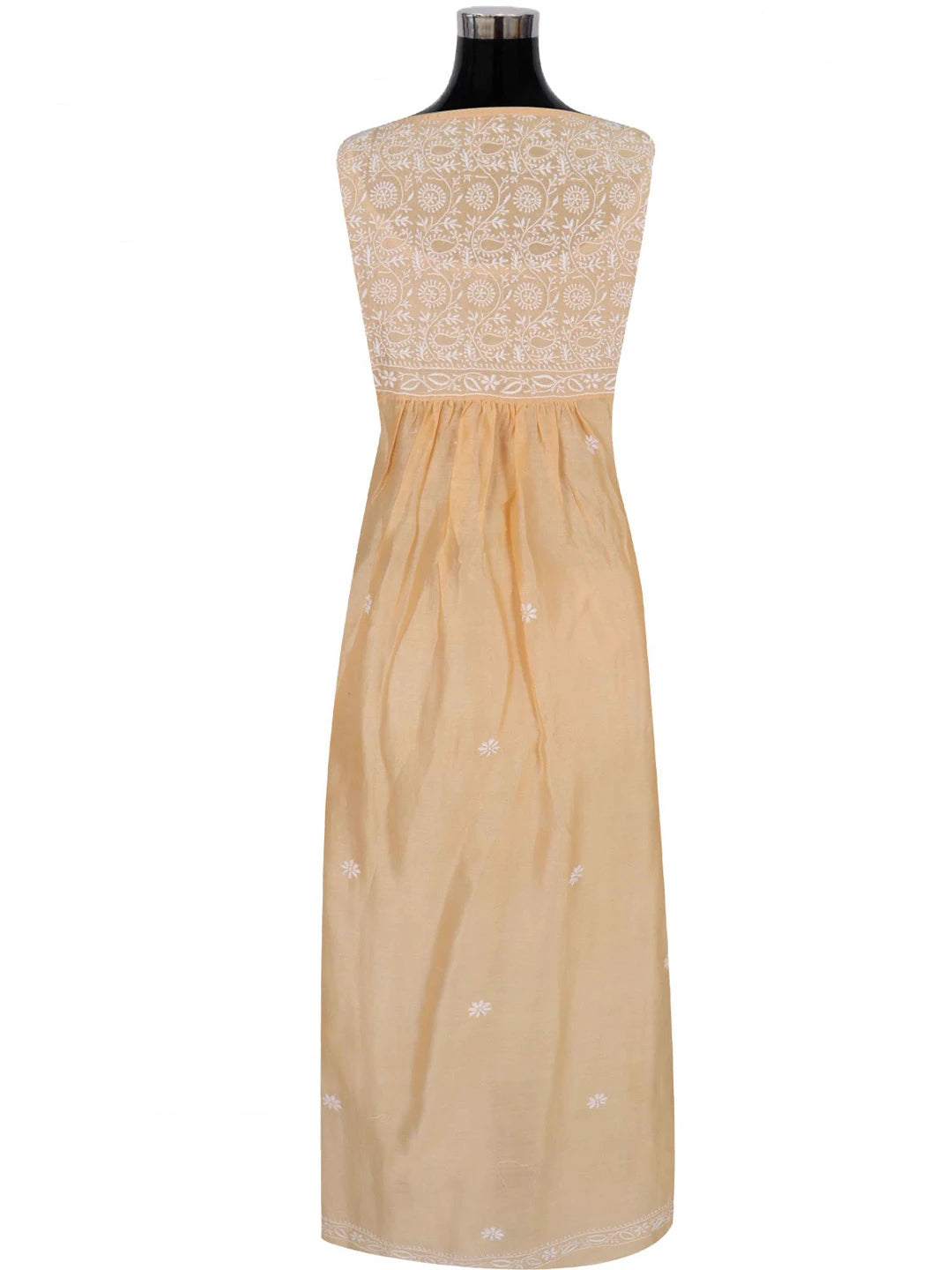 Ada Hand Embroidered Peach Chanderi Lucknowi Chikankari Semi-Stitched Anarkali Kurta Dupatta Set With Zari Work 01A122075
