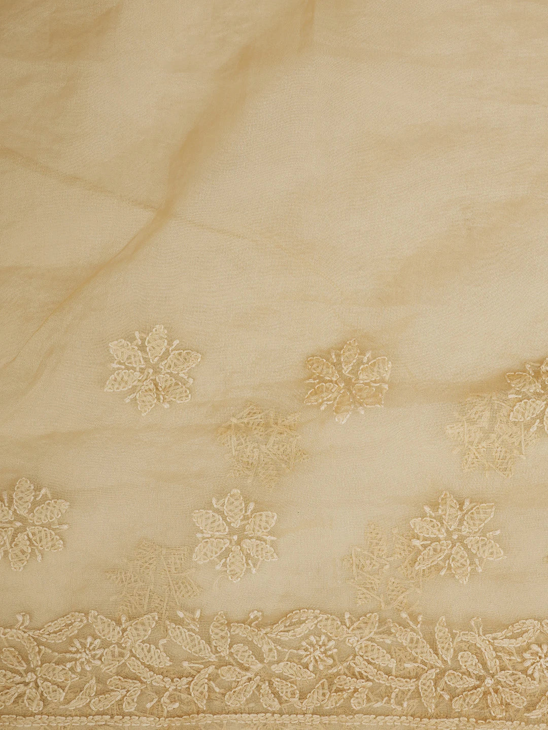 Ada Hand Embroidered Fawn Organza Lucknowi Chikankari Saree With Blouse 01A772260