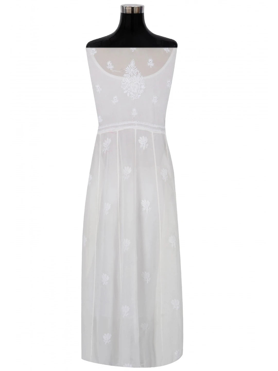 Ada Hand Embroidered White Pure Georgette Lucknowi Chikankari Semi-Stitched Anarkali Kurta Dupatta Set 01A177167