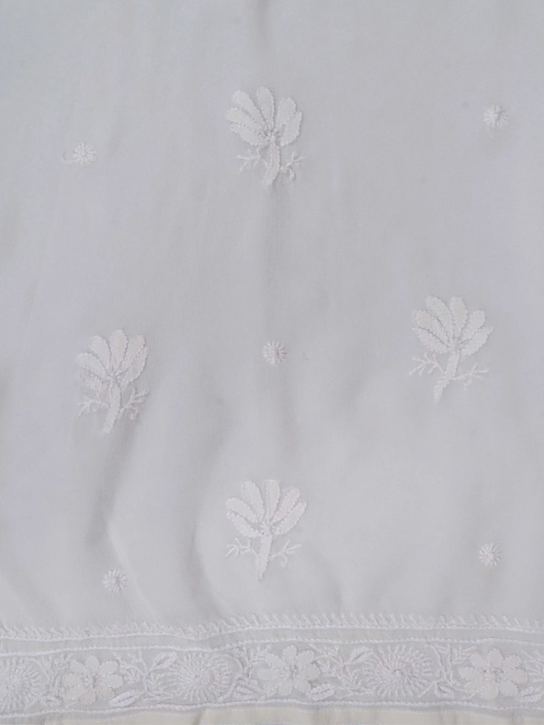 Ada Hand Embroidered White Pure Georgette Lucknowi Chikankari Semi-Stitched Anarkali Kurta Dupatta Set 01A177167