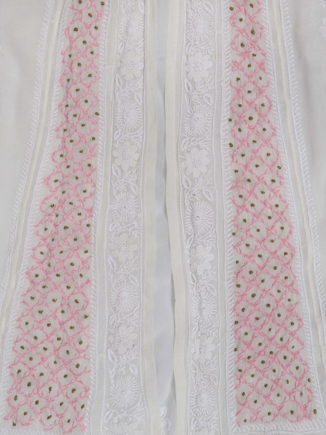 Ada Hand Embroidered White Pure Georgette Lucknowi Chikankari Semi-Stitched Anarkali Kurta Dupatta Set 01A177167