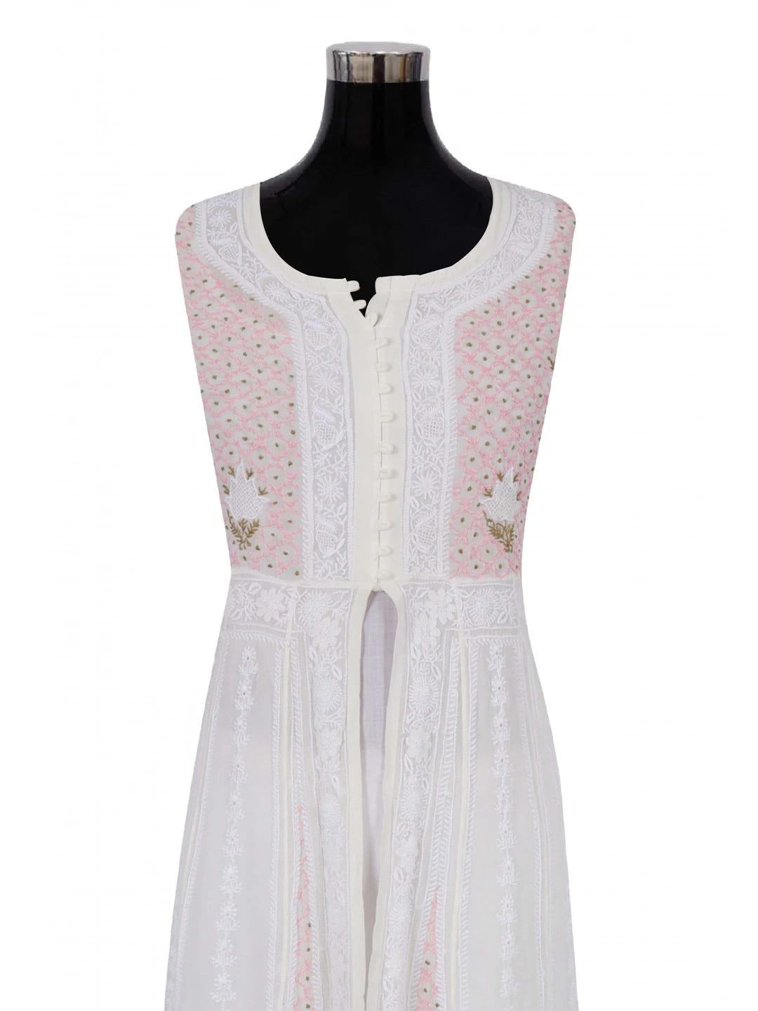 Ada Hand Embroidered White Pure Georgette Lucknowi Chikankari Semi-Stitched Anarkali Kurta Dupatta Set 01A177167
