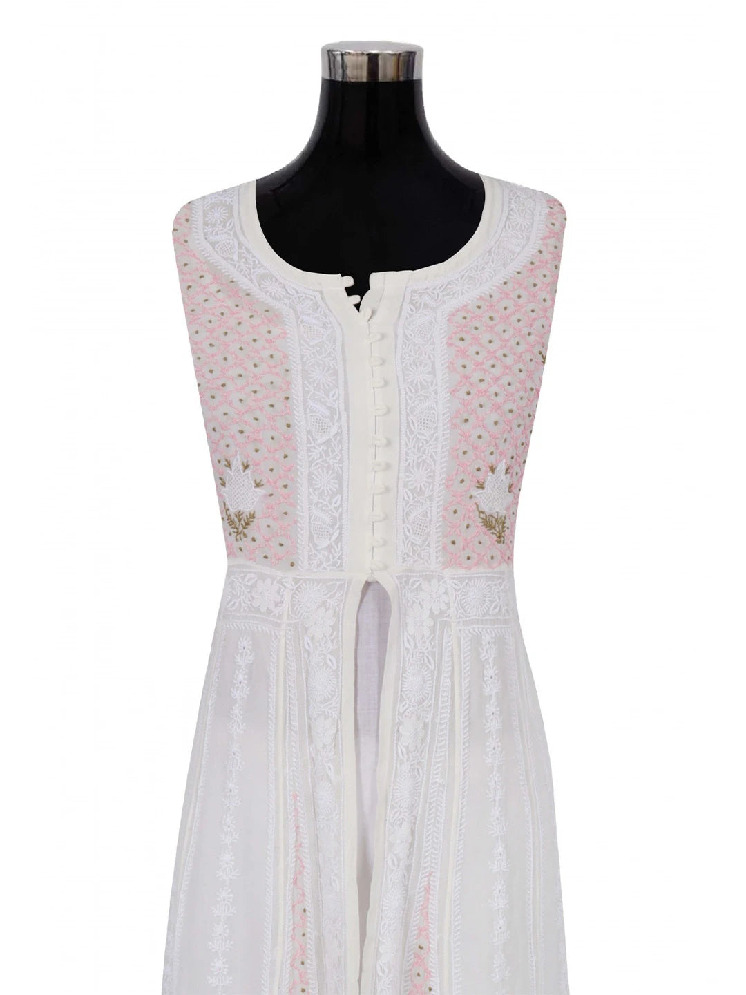Ada Hand Embroidered White Pure Georgette Lucknowi Chikankari Semi-Stitched Anarkali Kurta Dupatta Set 01A177167