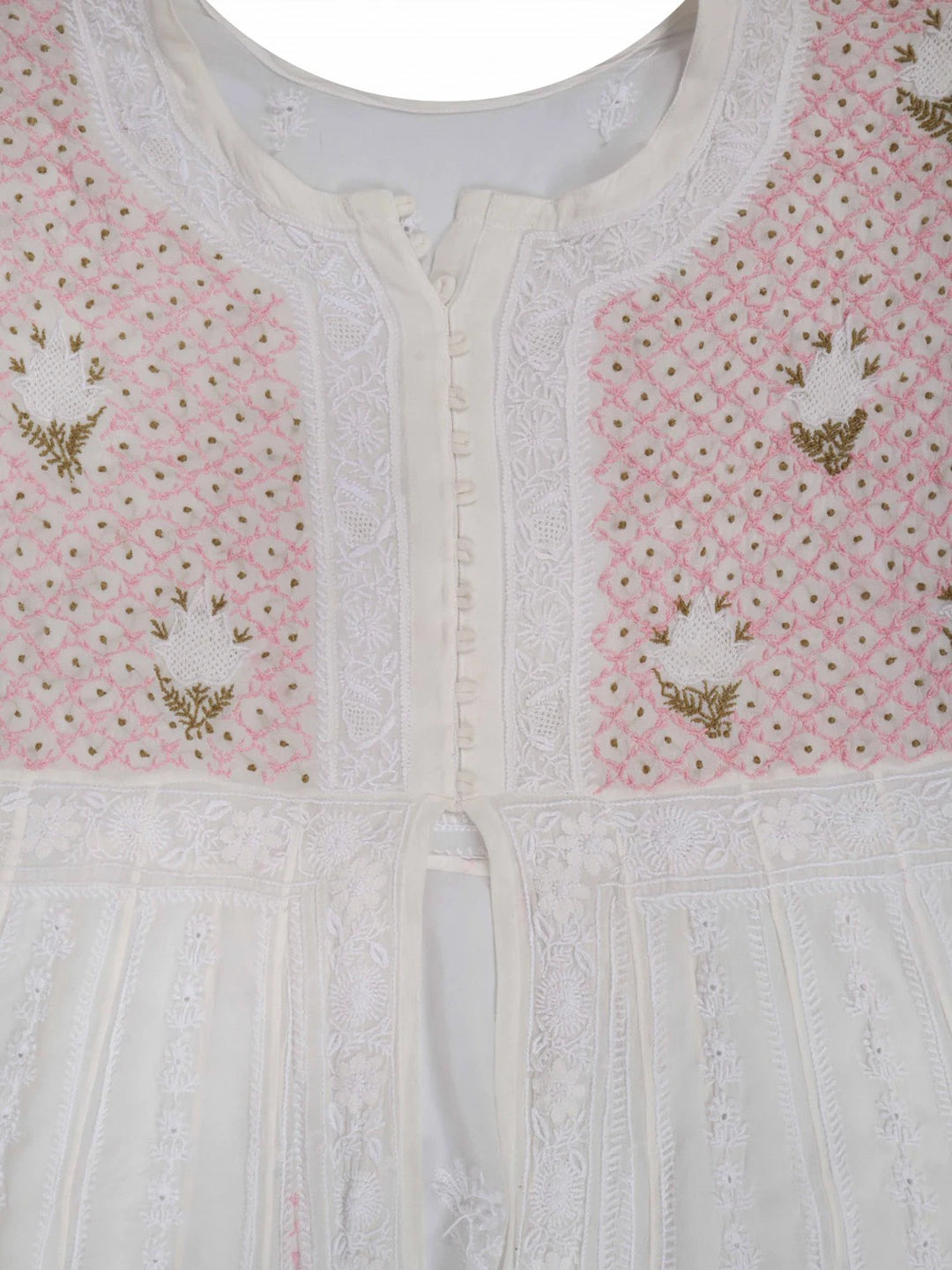 Ada Hand Embroidered White Pure Georgette Lucknowi Chikankari Semi-Stitched Anarkali Kurta Dupatta Set 01A177167