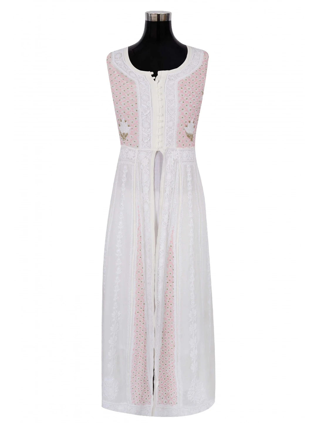 Ada Hand Embroidered White Pure Georgette Lucknowi Chikankari Semi-Stitched Anarkali Kurta Dupatta Set 01A177167