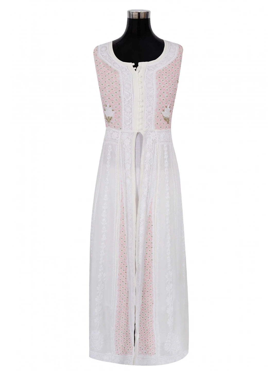 Ada Hand Embroidered White Pure Georgette Lucknowi Chikankari Semi-Stitched Anarkali Kurta Dupatta Set 01A177167