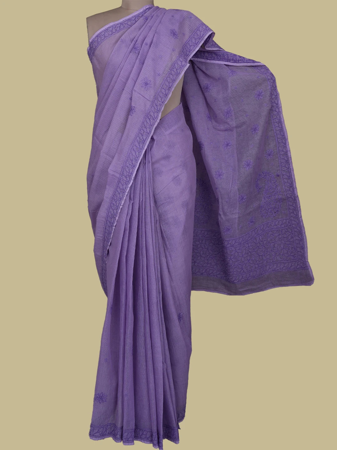 Ada Hand Embroidered Mauve Kota Lucknowi Chikankari Saree With Blouse 01A778014