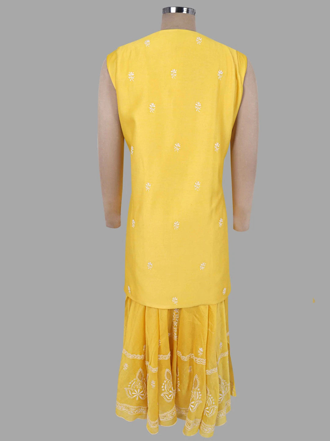 Ada Hand Embroidered Yellow Chanderi Lucknowi Chikankari Semi-Stitched Anarkali Kurta Dupatta Set 01A205819