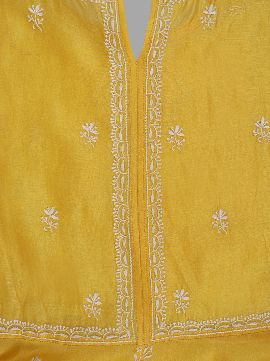 Ada Hand Embroidered Yellow Chanderi Lucknowi Chikankari Semi-Stitched Anarkali Kurta Dupatta Set 01A205819