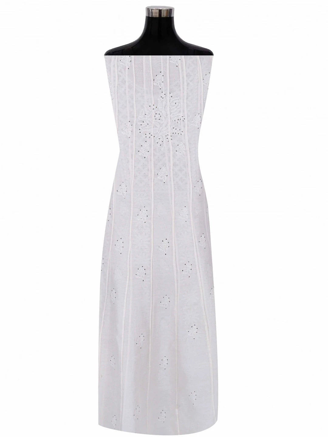 Ada Hand Embroidered White Chanderi Lucknowi Chikankari Semi-Stitched Anarkali Kurta Piece With Muqaish Work A588559