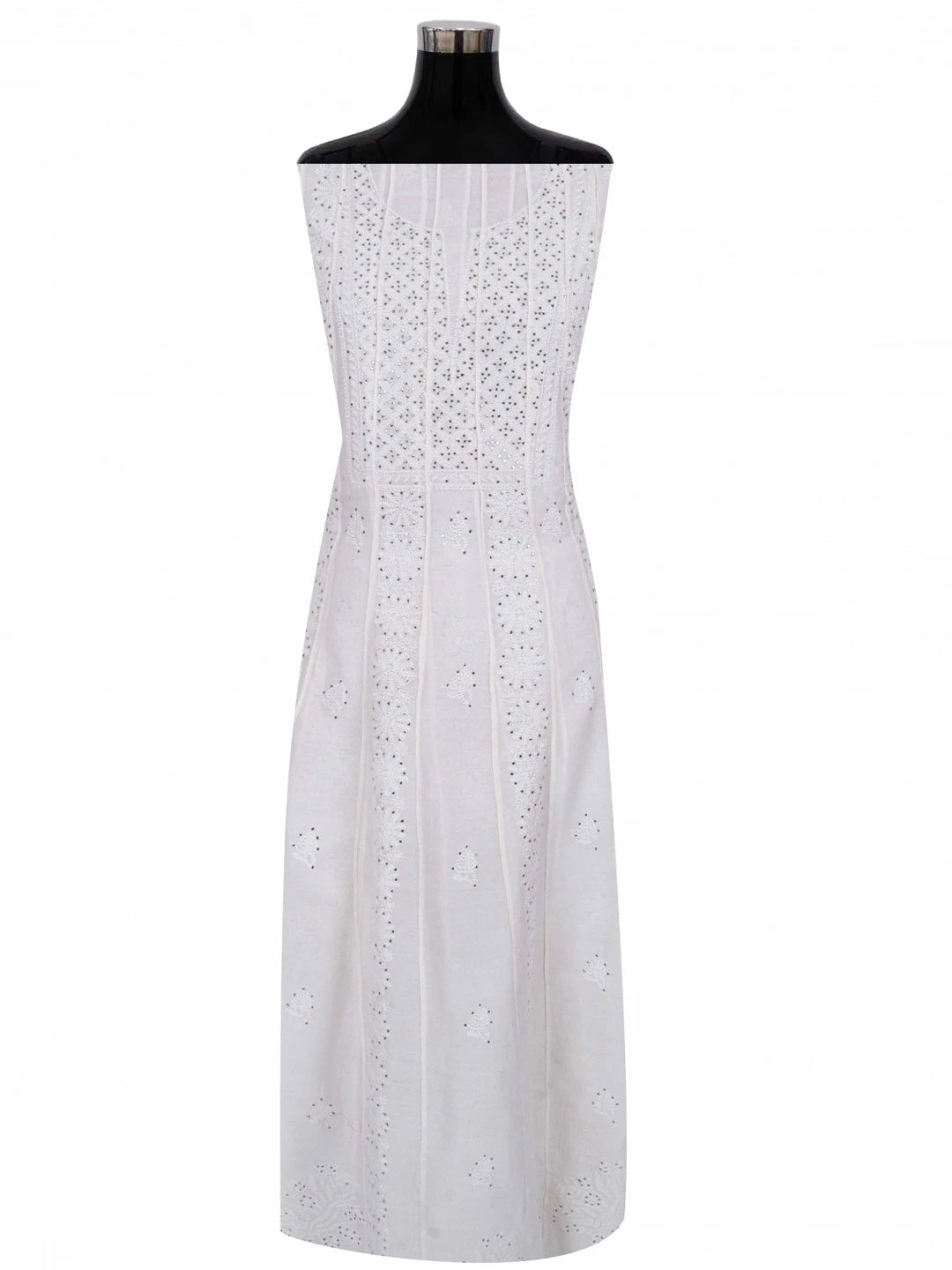 Ada Hand Embroidered White Chanderi Lucknowi Chikankari Semi-Stitched Anarkali Kurta Piece With Muqaish Work A588559