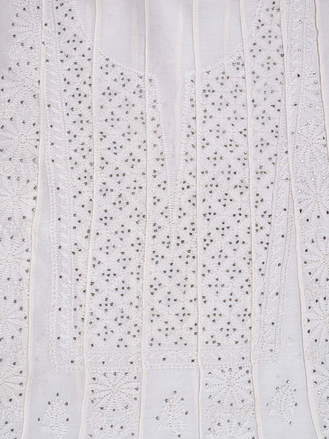 Ada Hand Embroidered White Chanderi Lucknowi Chikankari Semi-Stitched Anarkali Kurta Piece With Muqaish Work A588559