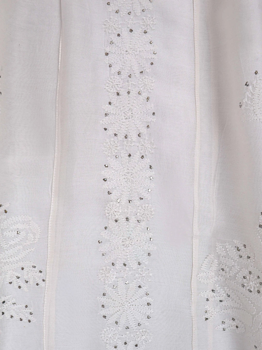 Ada Hand Embroidered White Chanderi Lucknowi Chikankari Semi-Stitched Anarkali Kurta Piece With Muqaish Work A588559