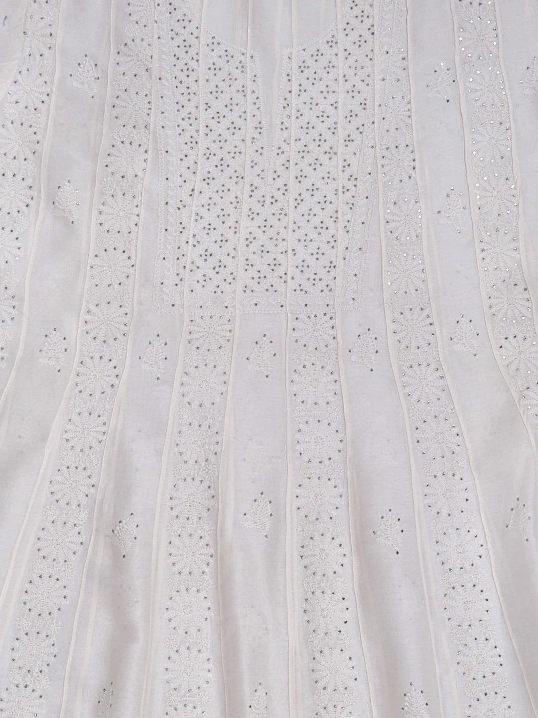 Ada Hand Embroidered White Chanderi Lucknowi Chikankari Semi-Stitched Anarkali Kurta Piece With Muqaish Work A588559