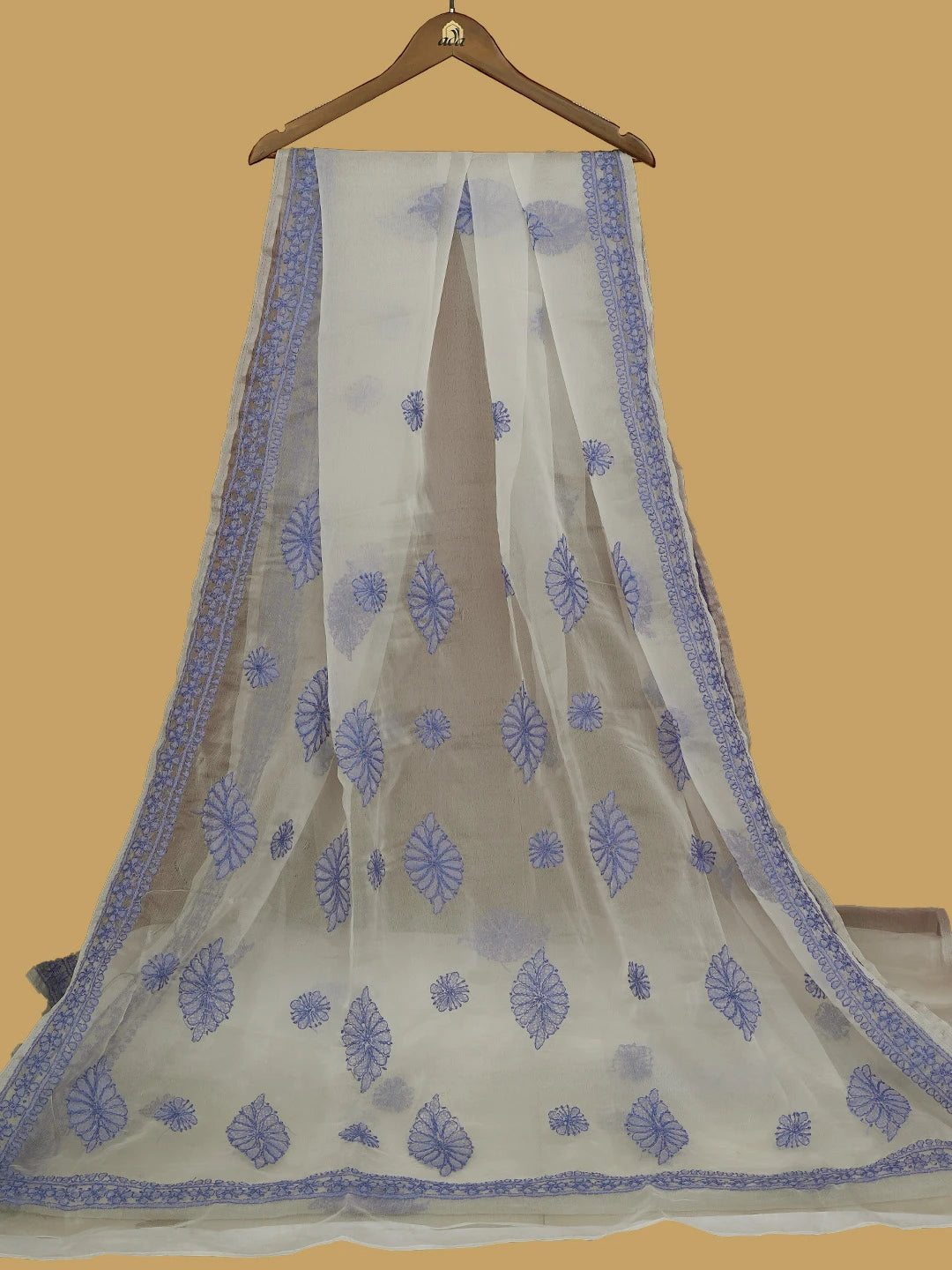Ada Hand Embroidered White Organza Lucknowi Chikankari Saree With Blouse 01A704036