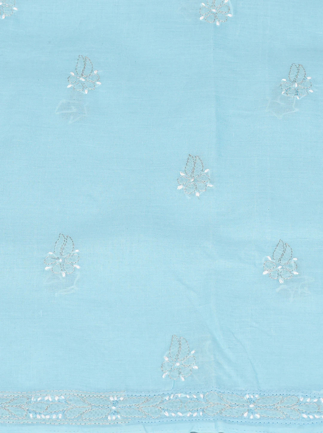 Ada Hand Embroidered Light Sky Blue Cotton Lucknowi Chikankari Unstitched Suit Piece 01A780228