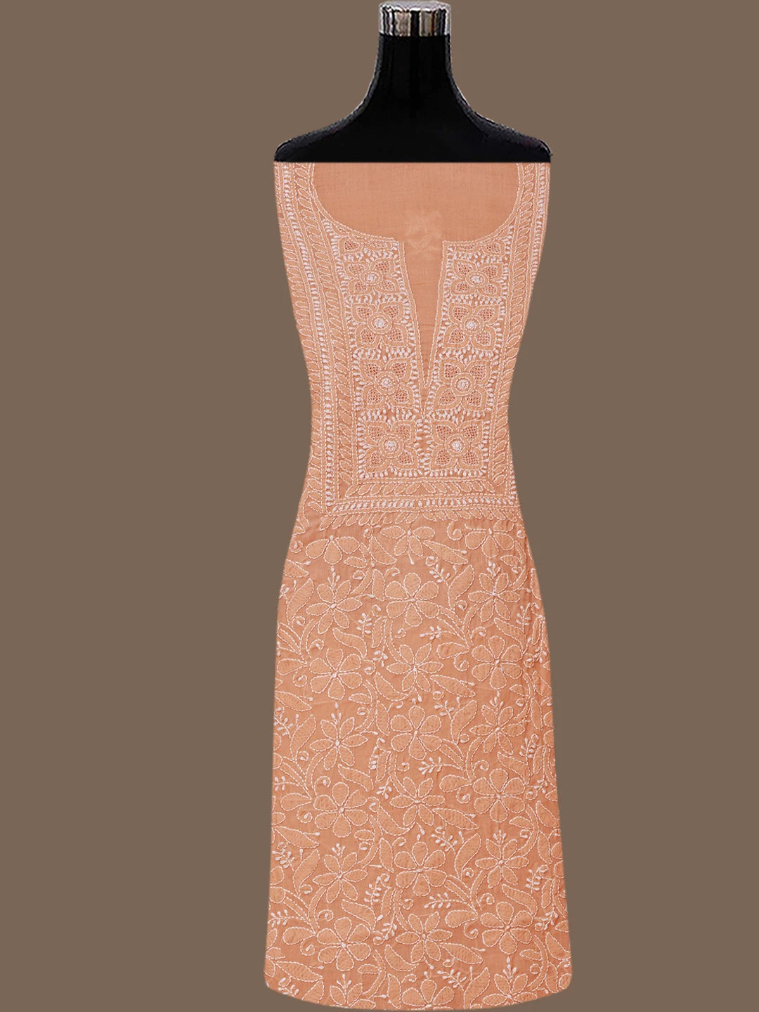 Ada Hand Embroidered Peach Cotton Lucknowi Chikankari Unstitched Suit Piece 01A783100