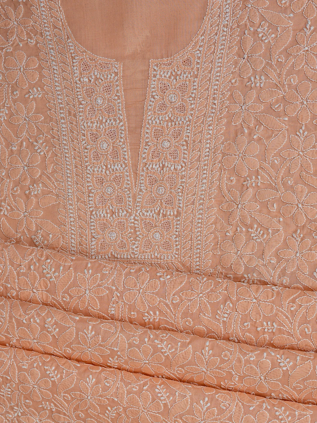 Ada Hand Embroidered Peach Cotton Lucknowi Chikankari Unstitched Suit Piece 01A783100