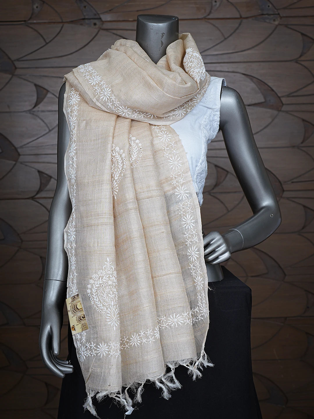 Ada Hand Embroidered Fawn Silk Lucknowi Chikankari Dupatta 01A736373