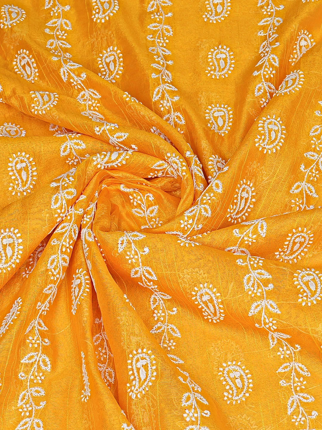 Ada Hand Embroidered Yellow Chanderi Lucknowi Chikankari Dupatta 01A752033
