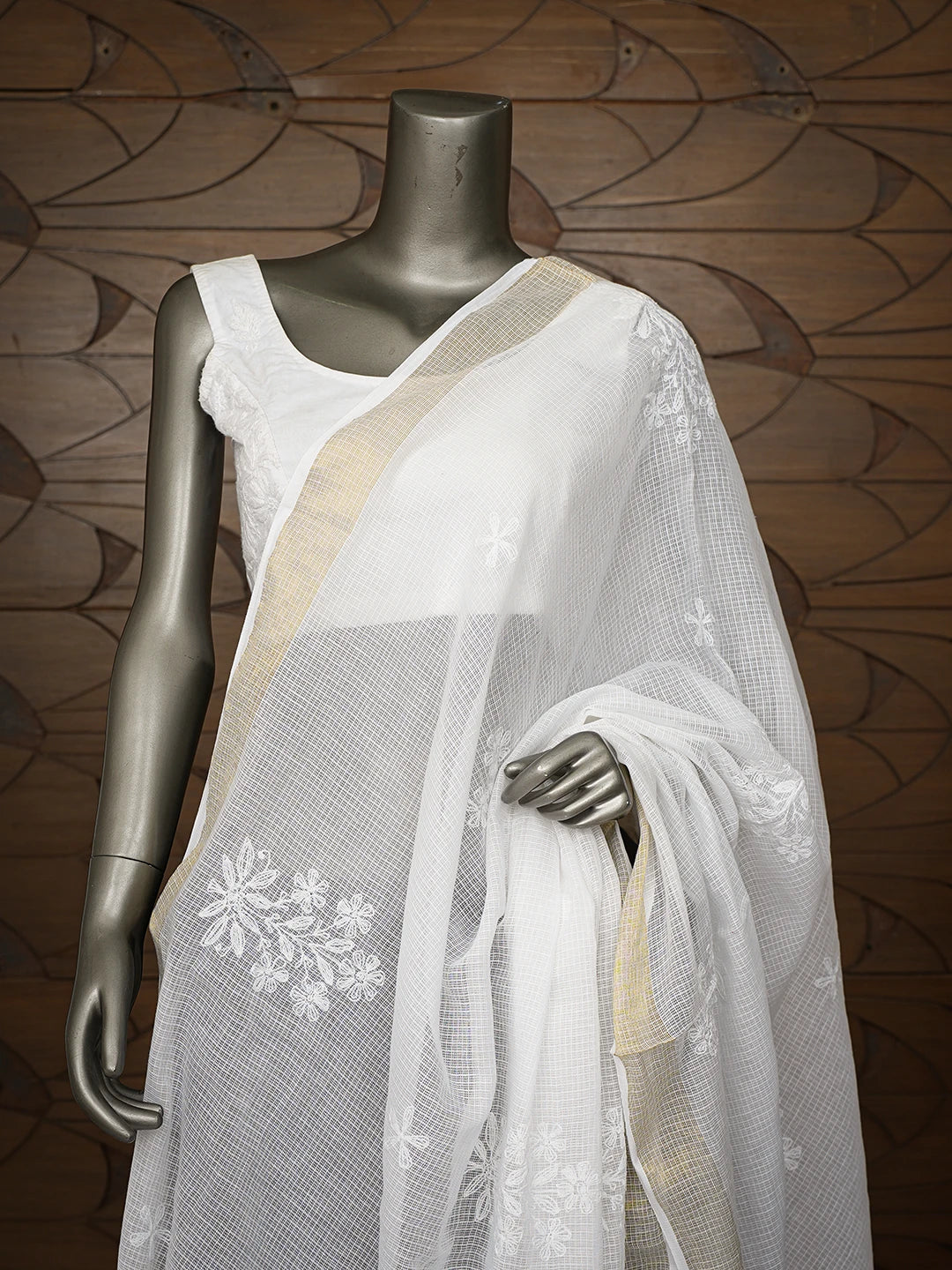 Ada Hand Embroidered White Kota Lucknowi Chikankari Dupatta 01A706568