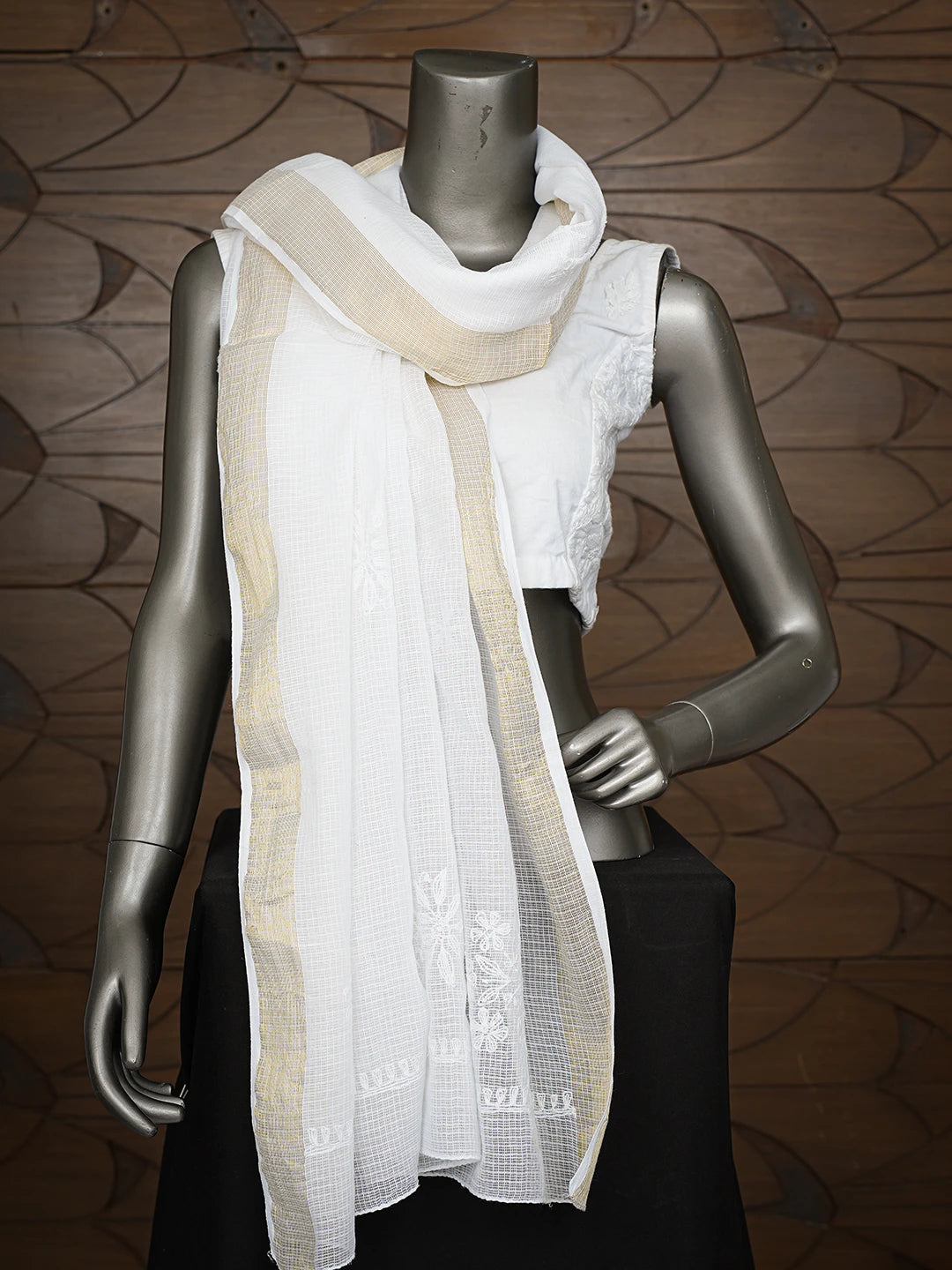 Ada Hand Embroidered White Kota Lucknowi Chikankari Dupatta 01A706568