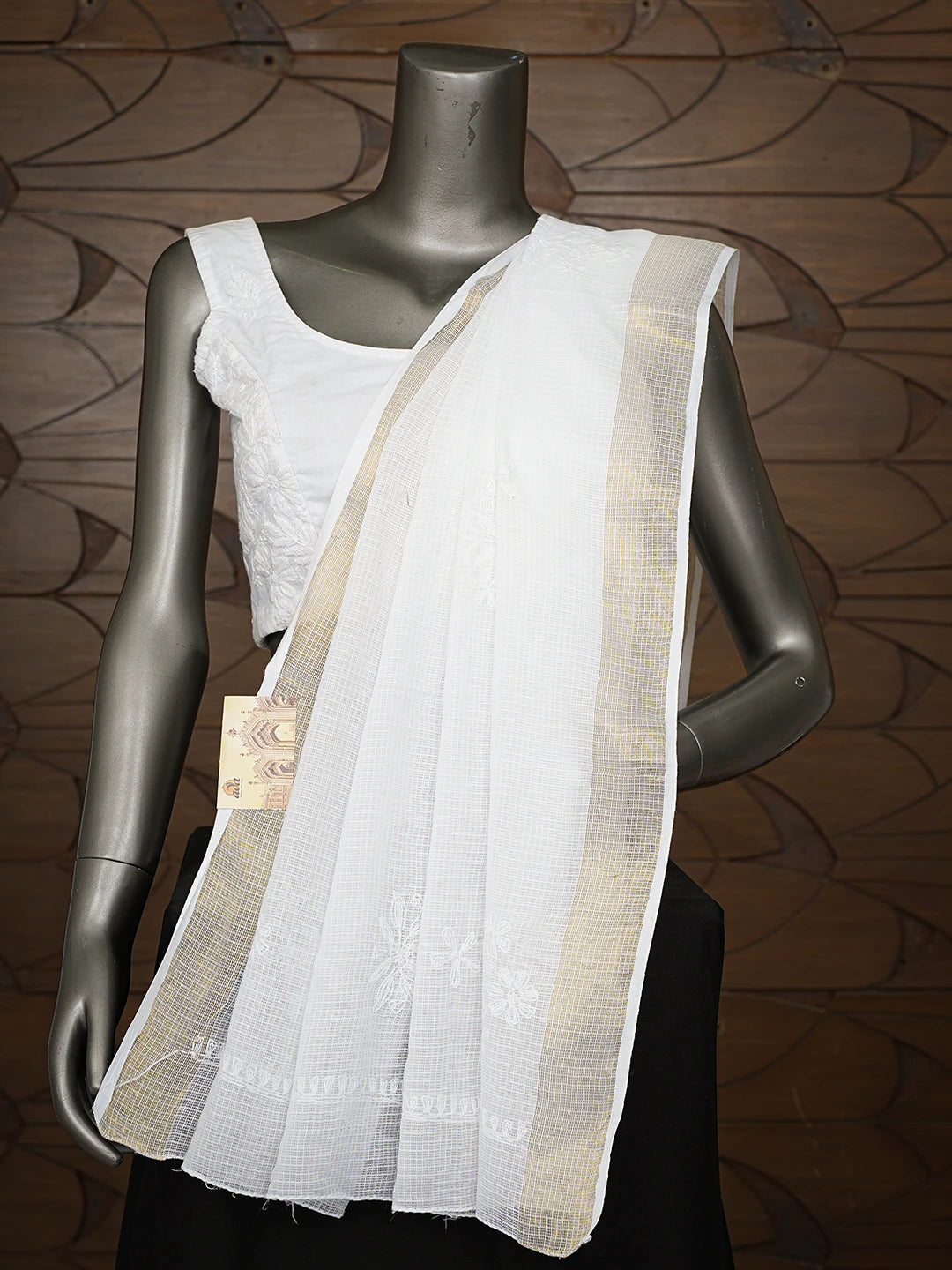 Ada Hand Embroidered White Kota Lucknowi Chikankari Dupatta 01A706568