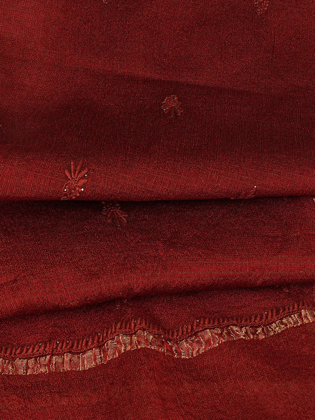 Ada Hand Embroidered Maroon Kota Lucknowi Chikankari Dupatta With Mukaish Work 01A462098