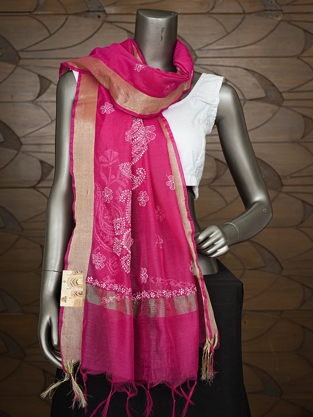 Ada Hand Embroidered Magenta Chanderi Lucknowi Chikankari Dupatta 01A774310