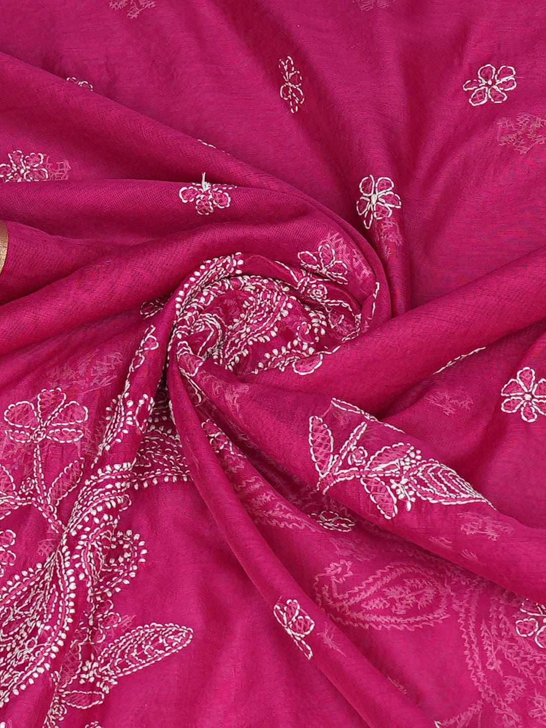 Ada Hand Embroidered Magenta Chanderi Lucknowi Chikankari Dupatta 01A774310