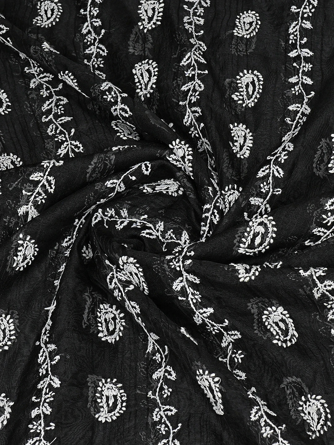 Ada Hand Embroidered Black Chanderi Lucknowi Chikankari Dupatta 01A774292