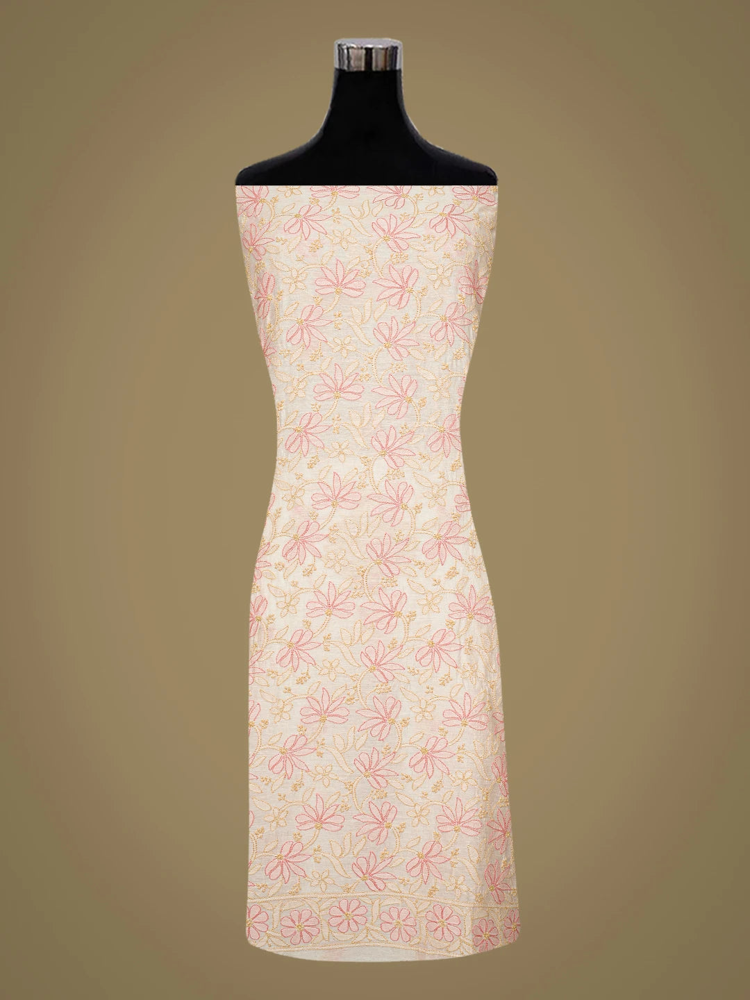 Ada Hand Embroidered Off White Chanderi Lucknowi Chikankari Unstitched Kurta Dupatta Set 01A792638
