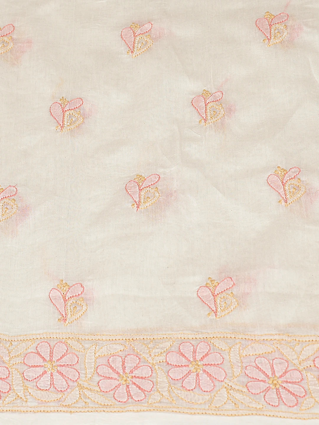 Ada Hand Embroidered Off White Chanderi Lucknowi Chikankari Unstitched Kurta Dupatta Set 01A792638