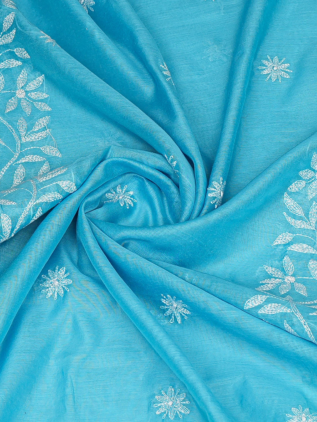 Ada Hand Embroidered Sky Blue Chanderi Lucknowi Chikankari Dupatta 01A752148