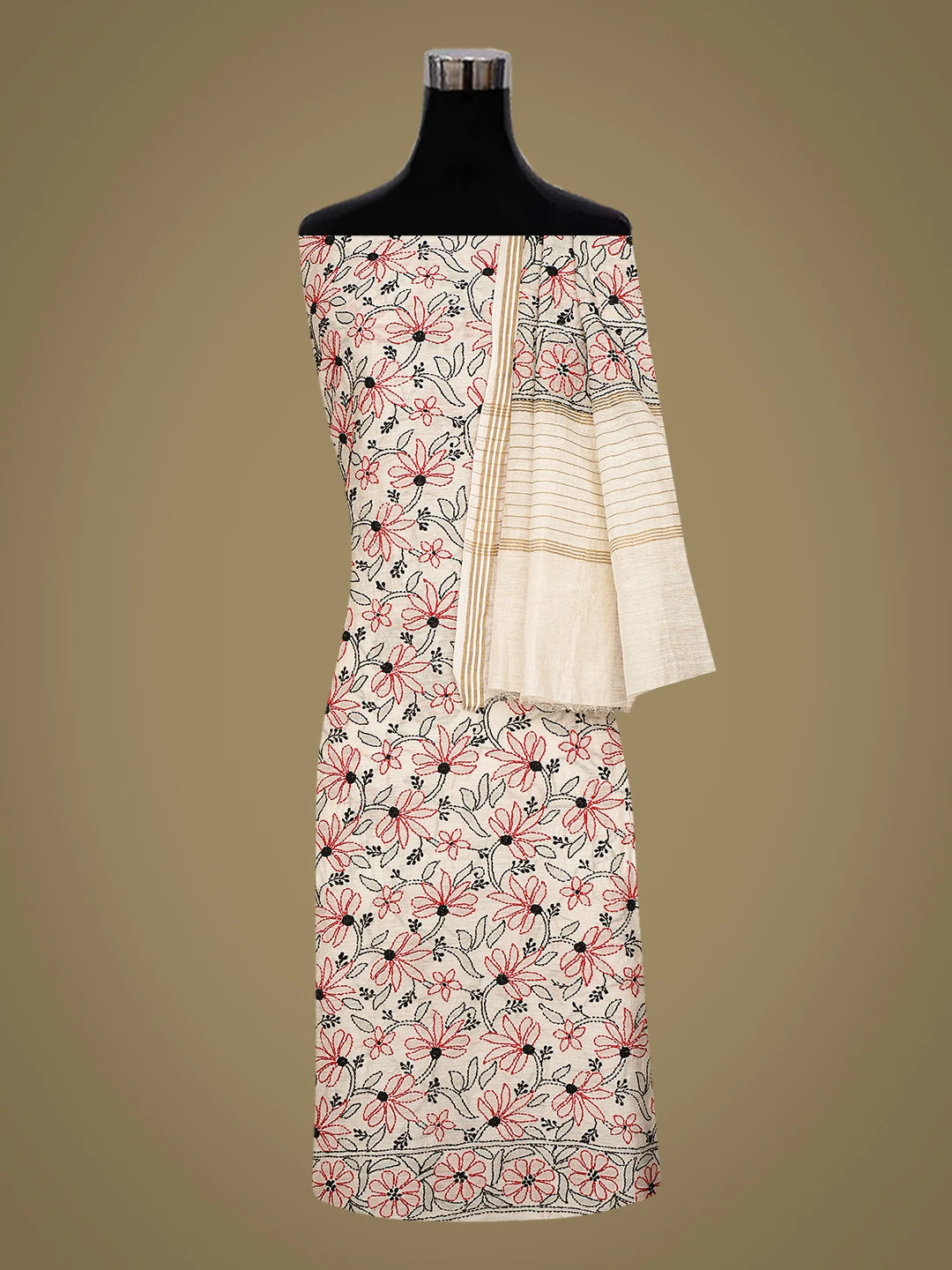 Ada Hand Embroidered Off White Chanderi Lucknowi Chikankari Unstitched Kurta Dupatta Set 01A792630