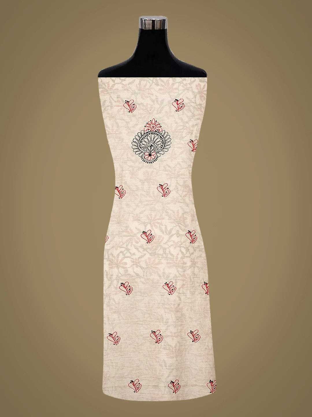 Ada Hand Embroidered Off White Chanderi Lucknowi Chikankari Unstitched Kurta Dupatta Set 01A792630
