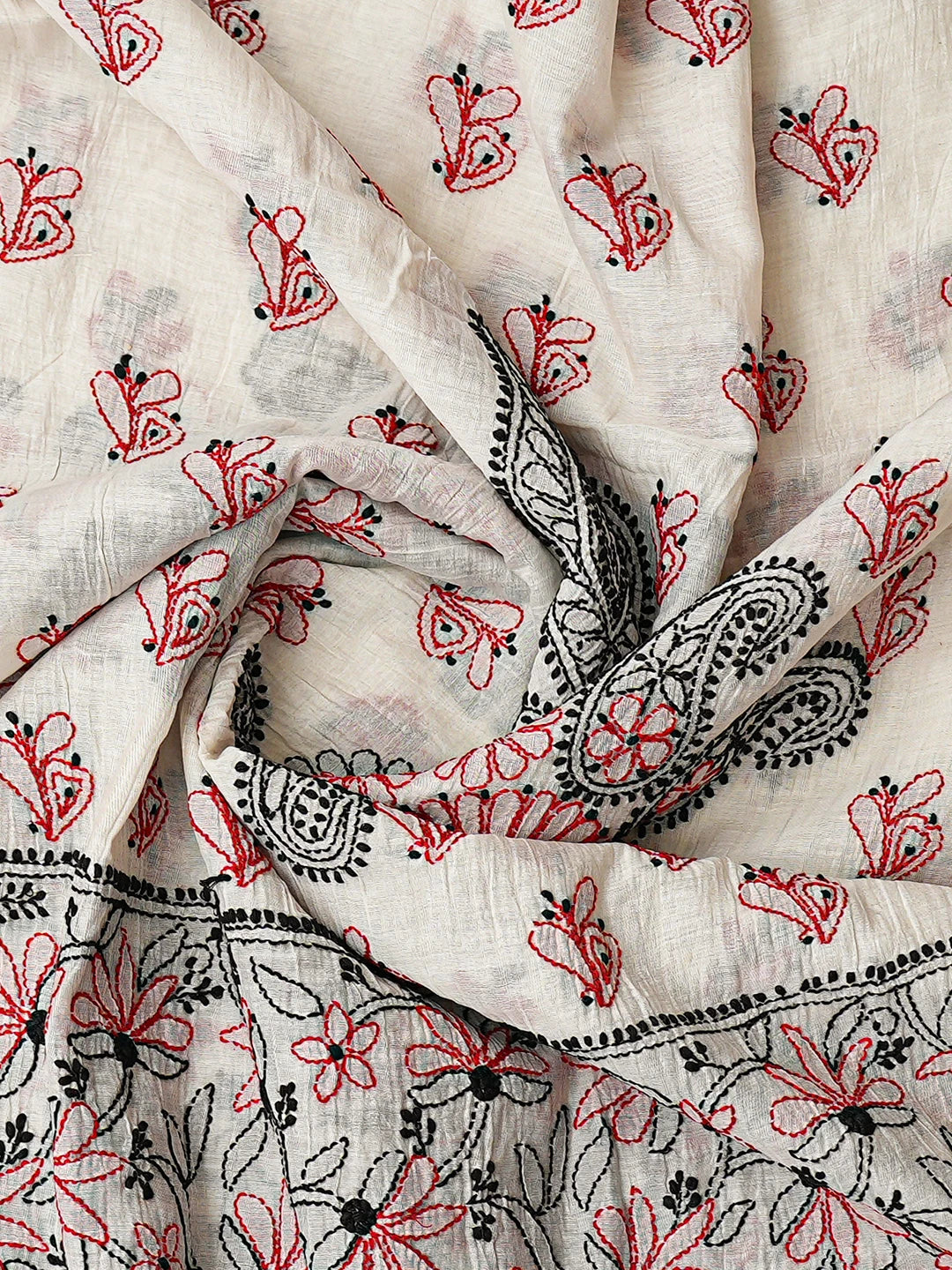 Ada Hand Embroidered Off White Chanderi Lucknowi Chikankari Unstitched Kurta Dupatta Set 01A792630