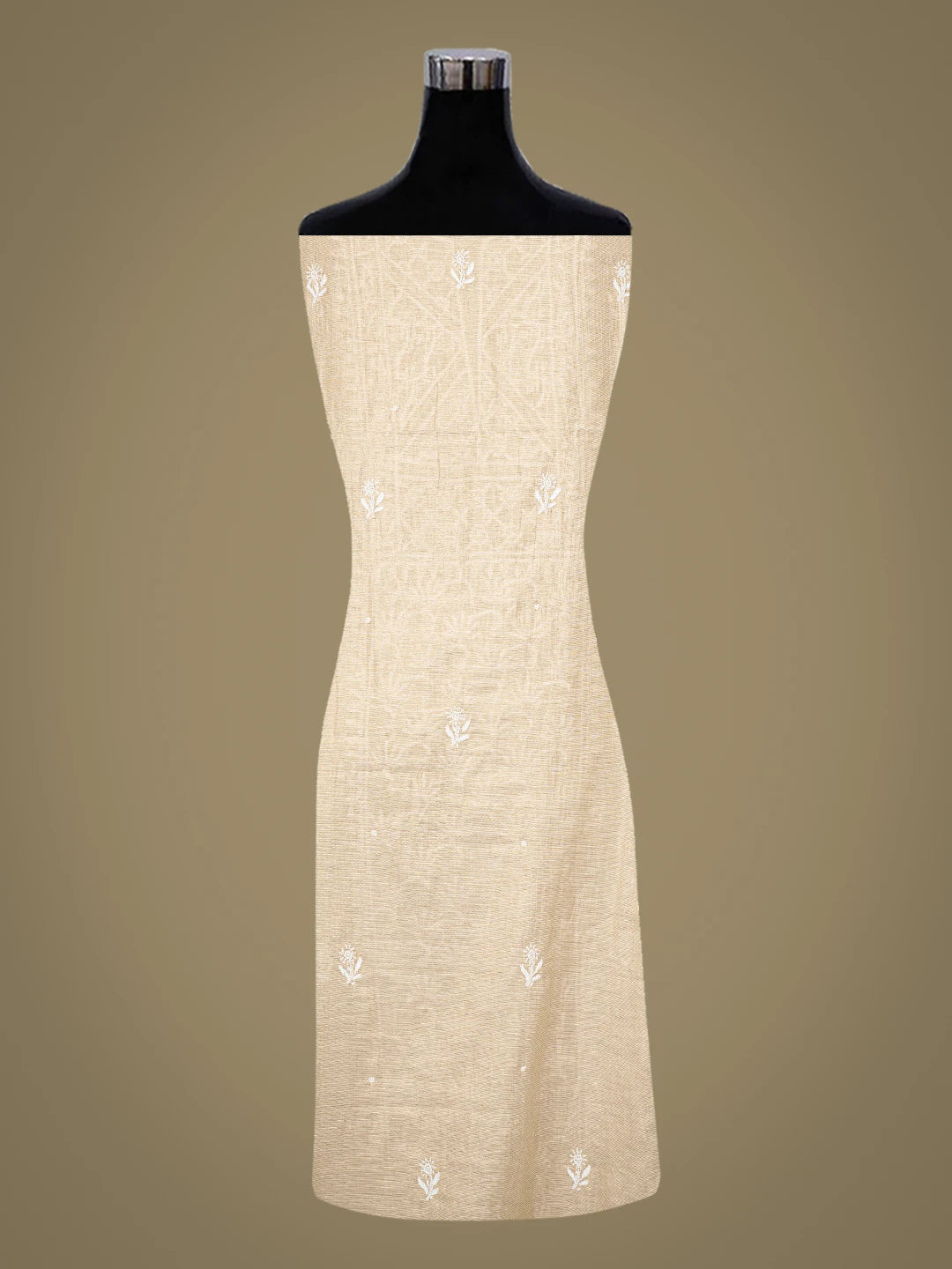Ada Hand Embroidered Fawn Tissue Lucknowi Chikankari Unstitched Kurta Dupatta Set With Pearl Work 01A793601