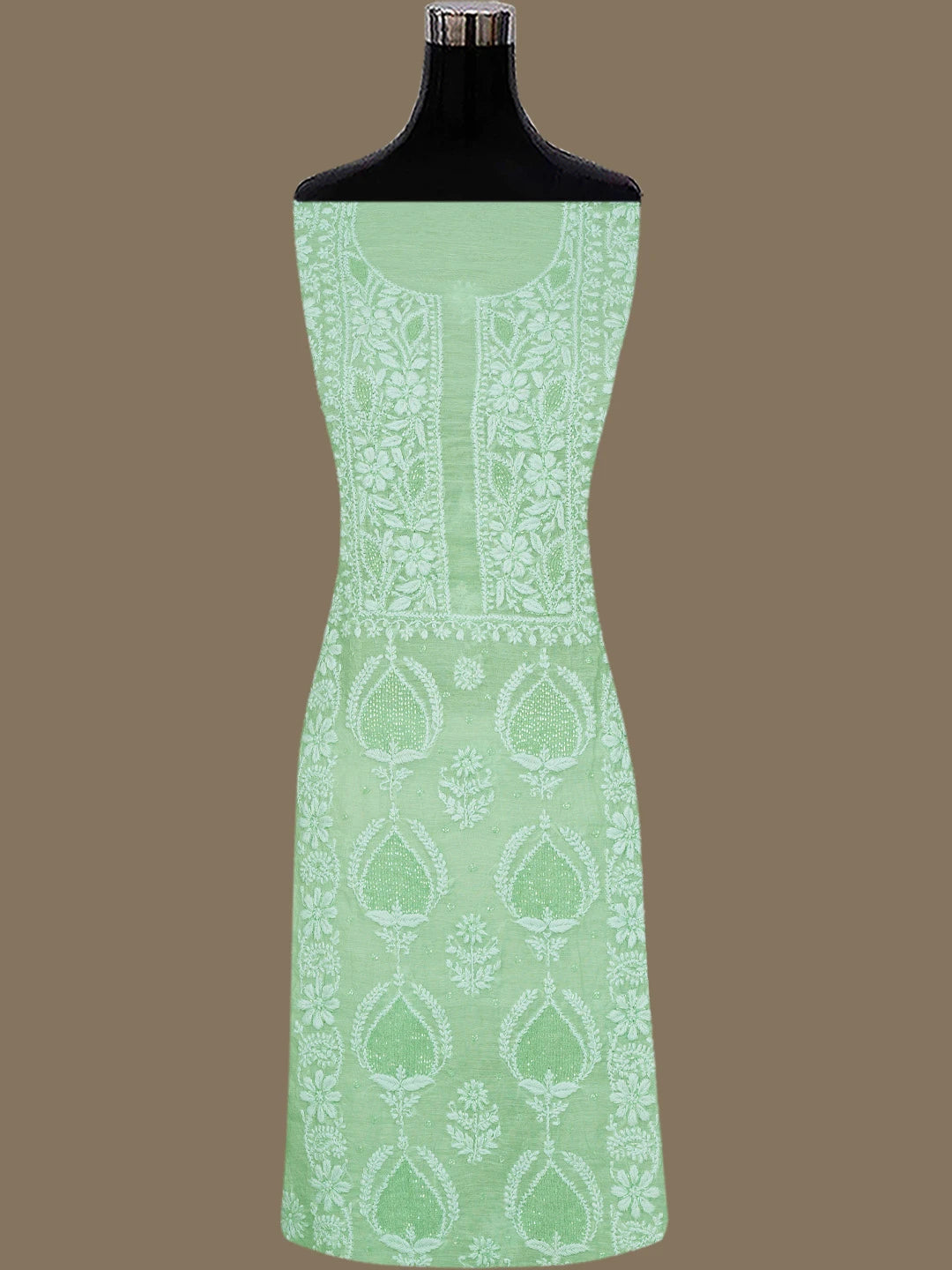 Ada Hand Embroidered Pista Green Chanderi Lucknowi Chikankari Unstitched Suit Piece With Cutdana Work 01A788772