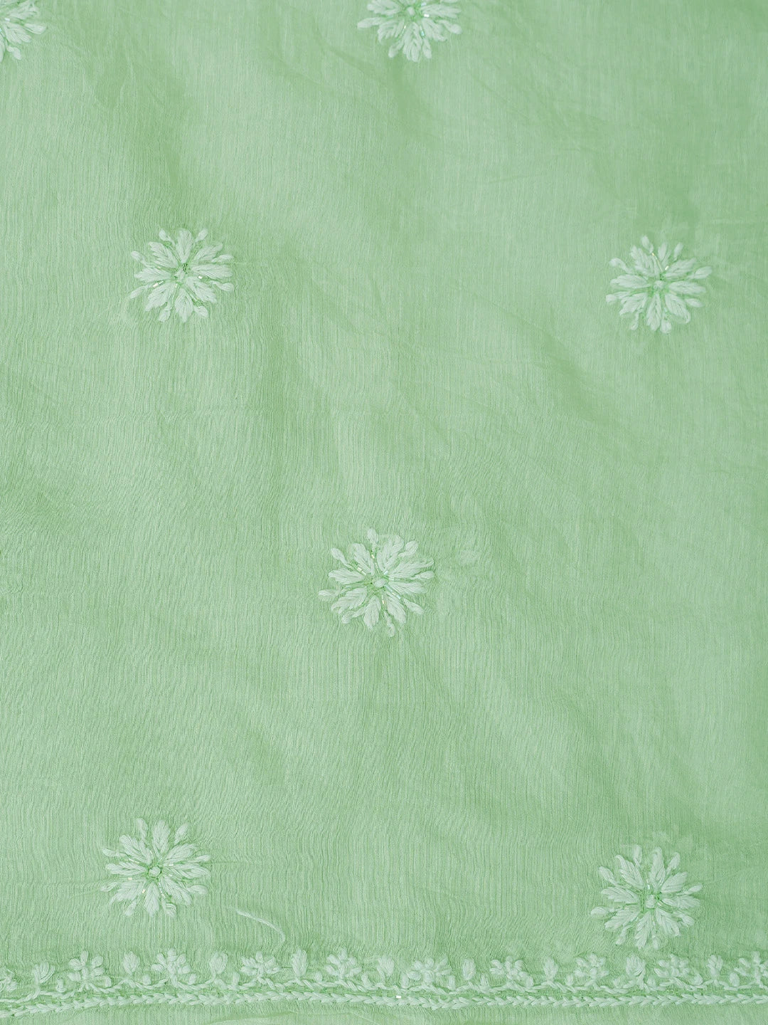 Ada Hand Embroidered Pista Green Chanderi Lucknowi Chikankari Unstitched Suit Piece With Cutdana Work 01A788772