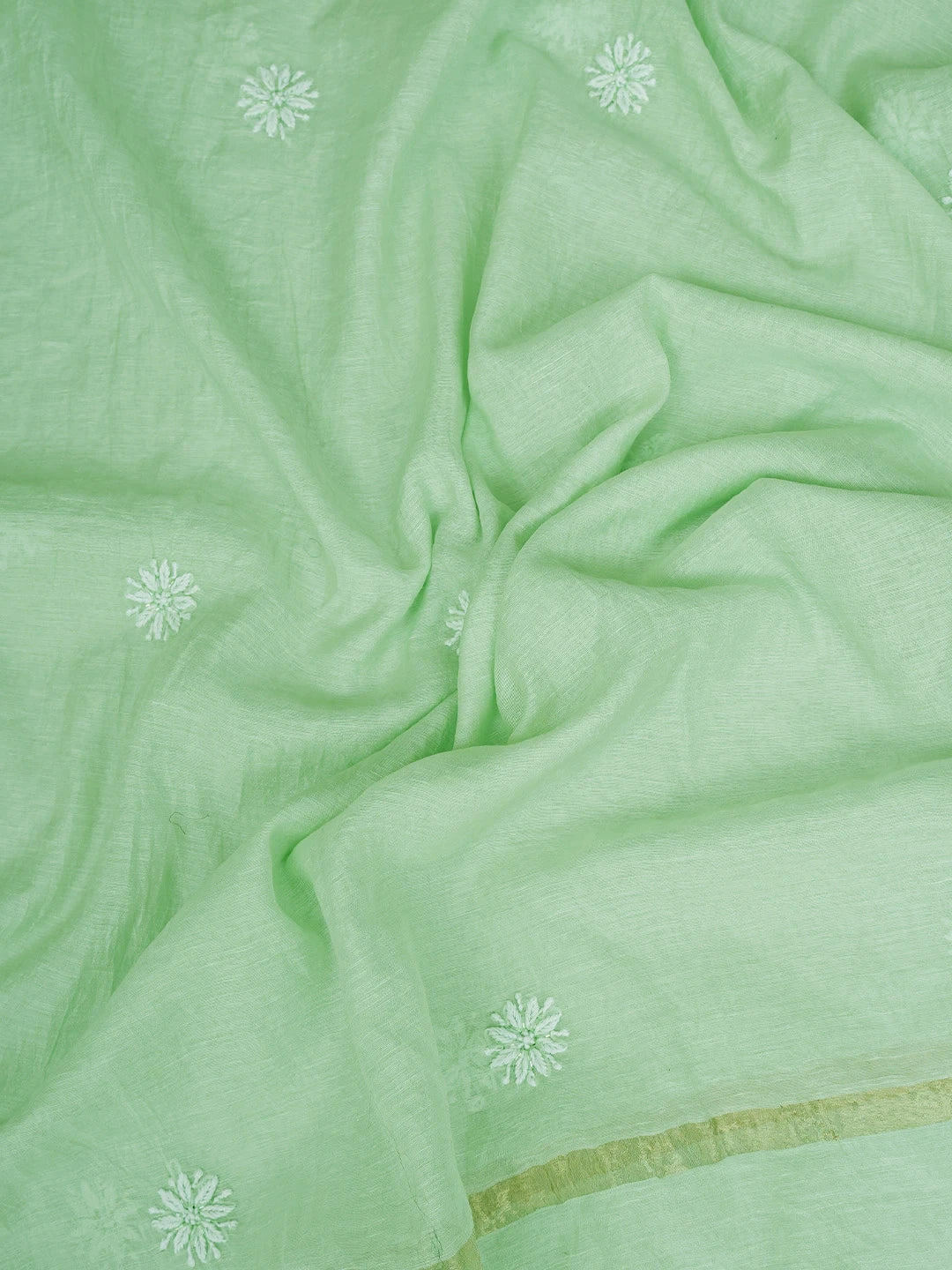 Ada Hand Embroidered Pista Green Chanderi Lucknowi Chikankari Unstitched Suit Piece With Cutdana Work 01A788772