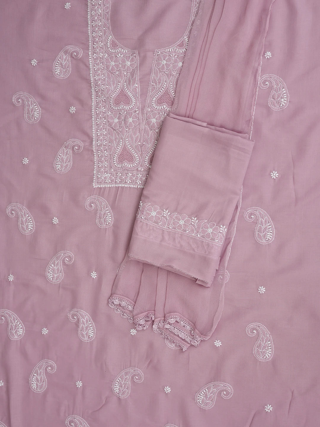 Ada Hand Embroidered Mauve Cotton Lucknowi Chikankari Unstitched Suit Piece 01A781205
