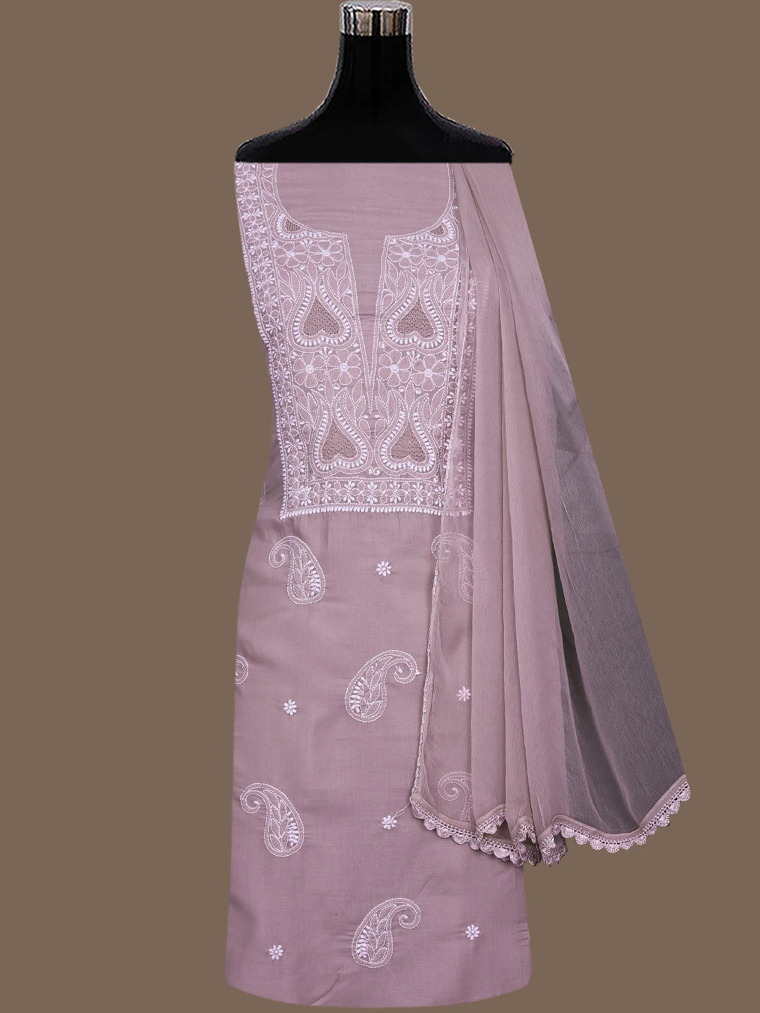 Ada Hand Embroidered Mauve Cotton Lucknowi Chikankari Unstitched Suit Piece 01A781205