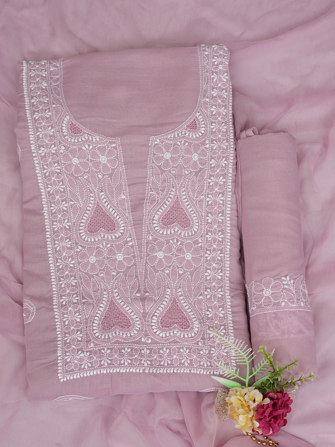 Ada Hand Embroidered Mauve Cotton Lucknowi Chikankari Unstitched Suit Piece 01A781205