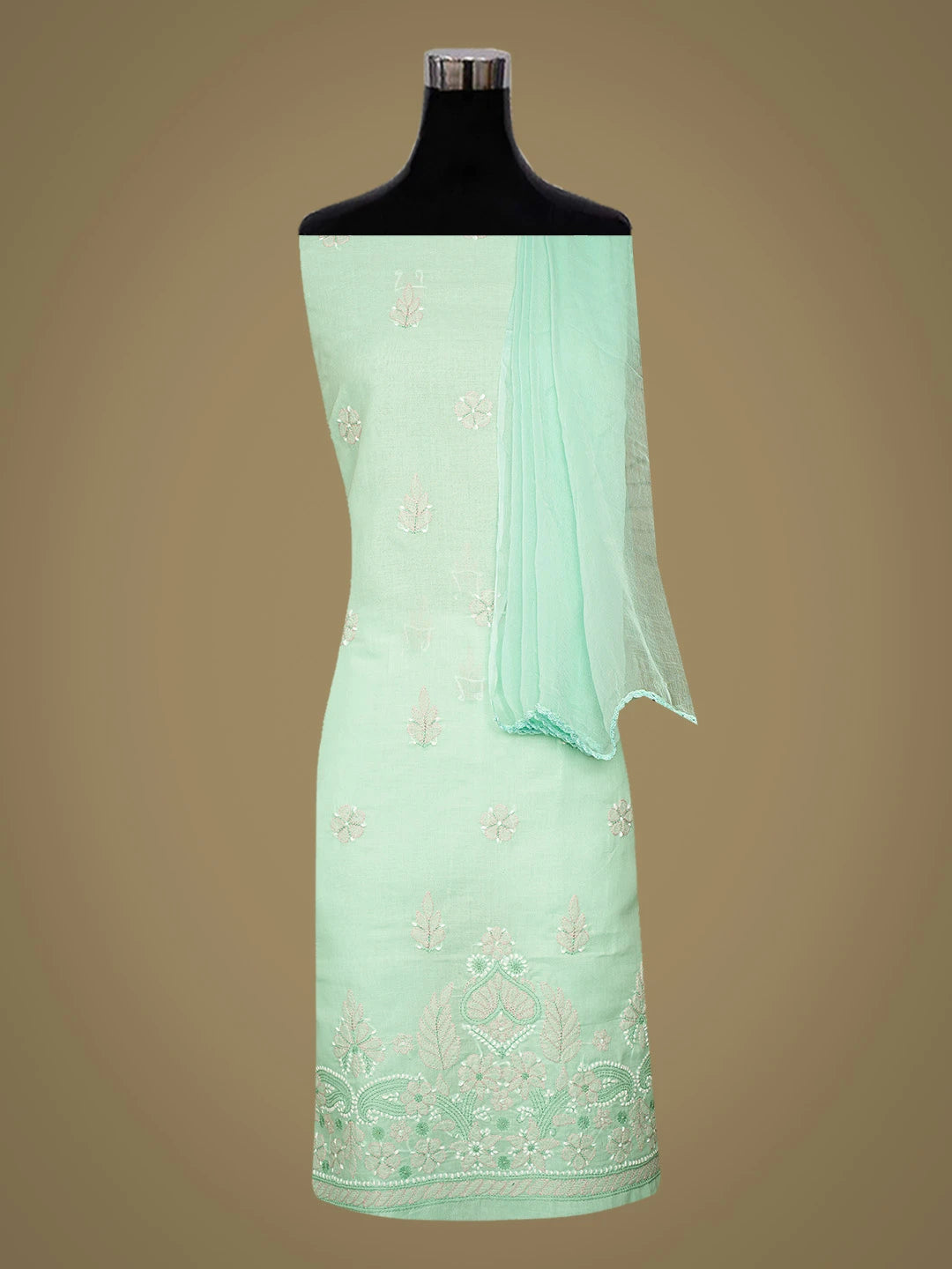 Ada Hand Embroidered Sea Green Cotton Lucknowi Chikankari Unstitched Suit Piece 01A780558