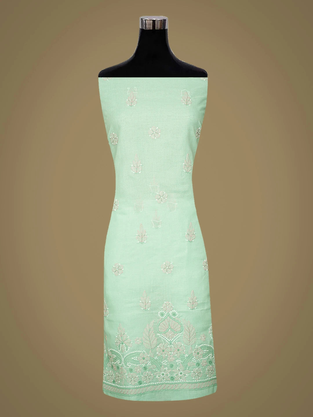 Ada Hand Embroidered Sea Green Cotton Lucknowi Chikankari Unstitched Suit Piece 01A780558