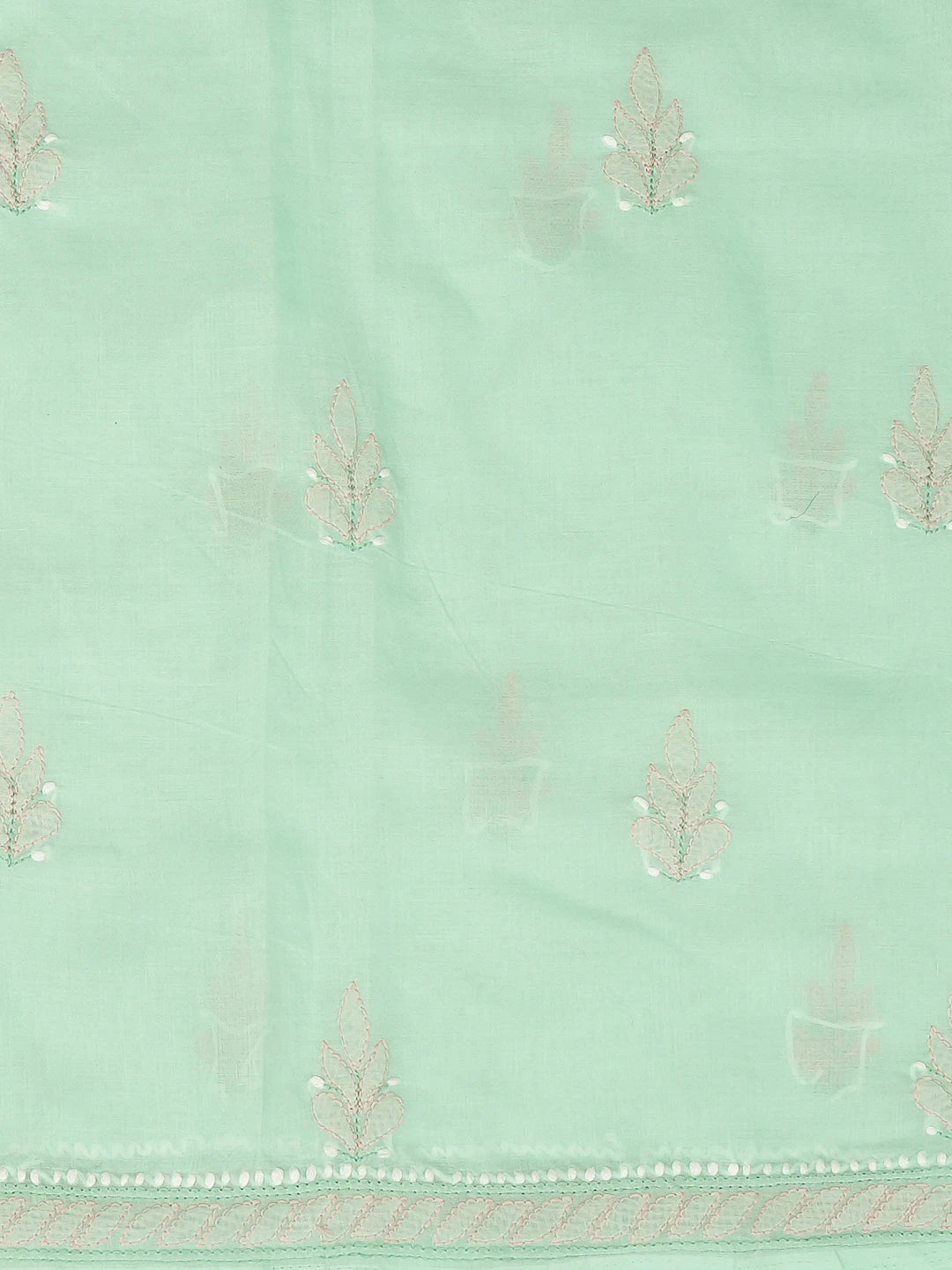 Ada Hand Embroidered Sea Green Cotton Lucknowi Chikankari Unstitched Suit Piece 01A780558