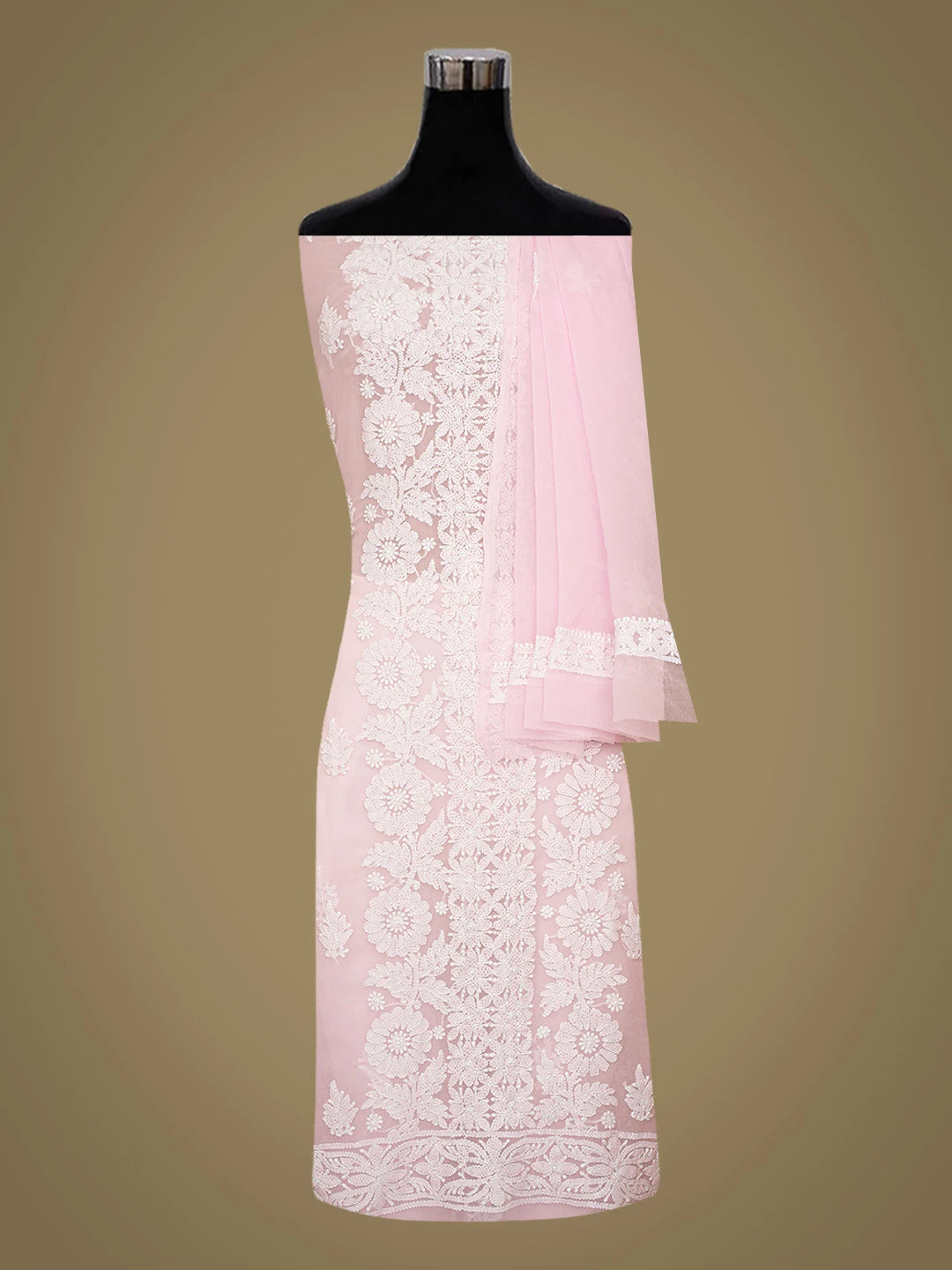 Ada Hand Embroidered Pink Georgette Lucknowi Chikankari Unstitched Suit Piece 01A793512